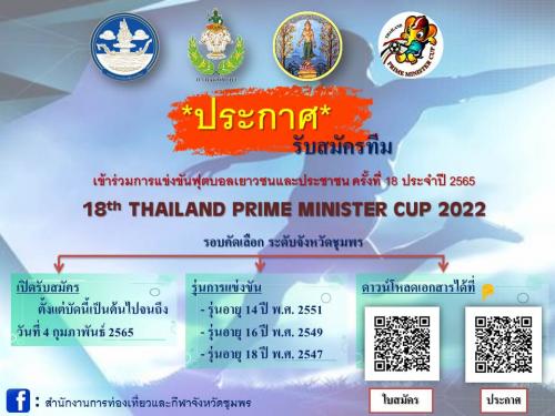 (ชุมพร)ขอเชิญส่งทีมเข้าร่วมการแข่งขันฟุตบอลเยาวชนและประชาชนครั้งที่18 ประจำปี 2565